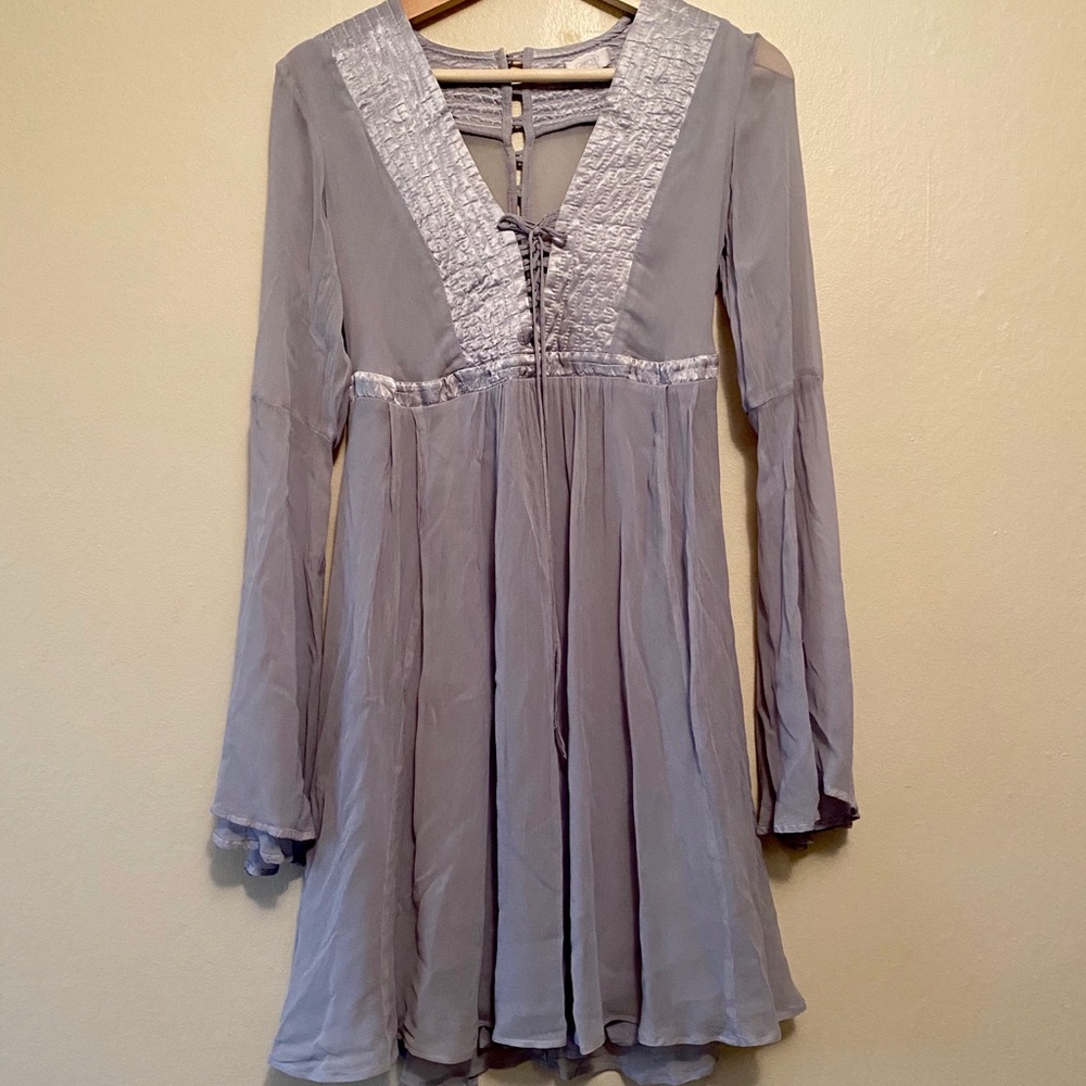 NWOT Anthropologie Grey-Blue Sheer Boho Dress